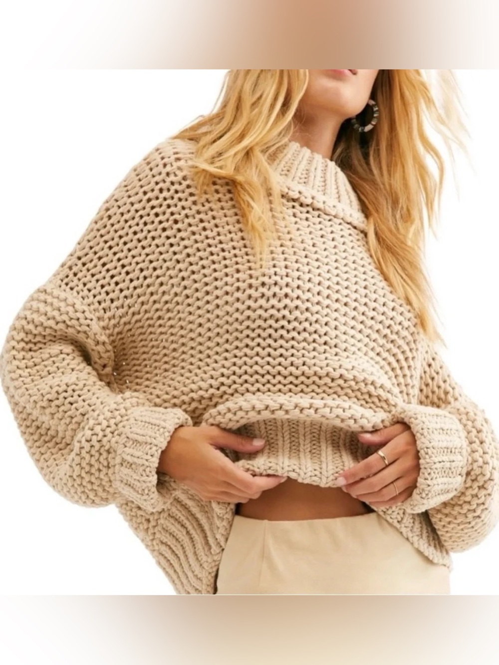 Free People My Only Sunshine Oversized Chunky Knit Mock Neck Sweater XS